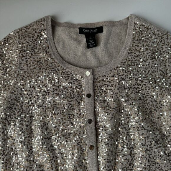 WHITE HOUSE BLACK MARKET WOMENS GOLD SEQUIN Snap Button Cardigan XS - Picture 8 of 13